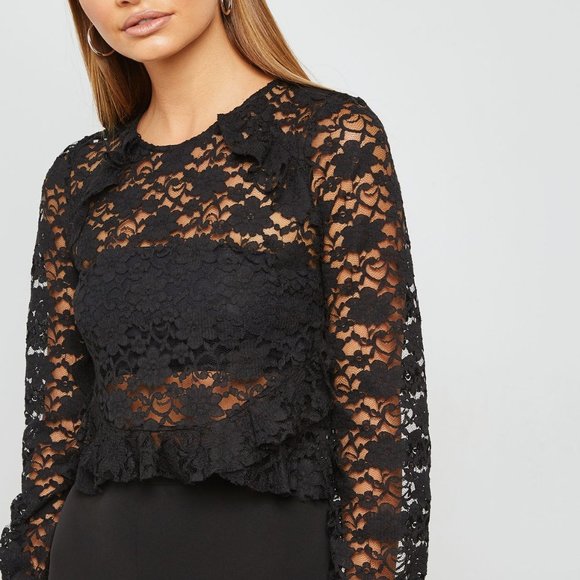 MISS SELFRIDGE Black Lace Long Sleeve Crop Top NWT - Picture 5 of 12